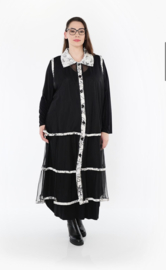 AKH oversized mouwloos vest/tuniek van stretch tule kwaliteit/zwart/wit