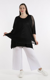 AKH oversized viscose top/tuniek met inzet van tule/apart stretch  zwart