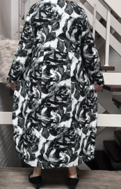 IZZY Style viscose A-lijn jurk wit/zwart/grijs stretch