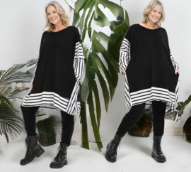 AKH oversized viscose tuniek  apart stretch wit/zwart