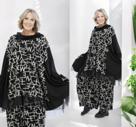 AKH oversized viscose A-lijn tuniek  apart zwart/grijs stretch