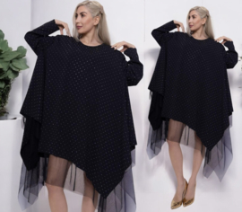 ITALIA Style oversized tuniek/jurk versierd met kleine steentjes/gevoerd met tule/ zwart /stretch