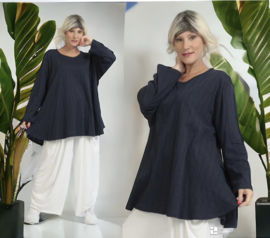 AKH oversized katoen A-lijn top/tuniek  stretch donkerblauw