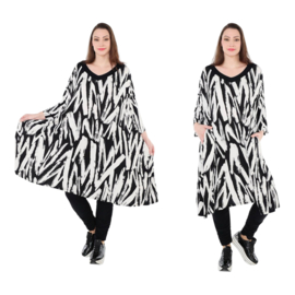 AKH oversized viscose A-lijn jurk / apart /stretch /zwart/wit