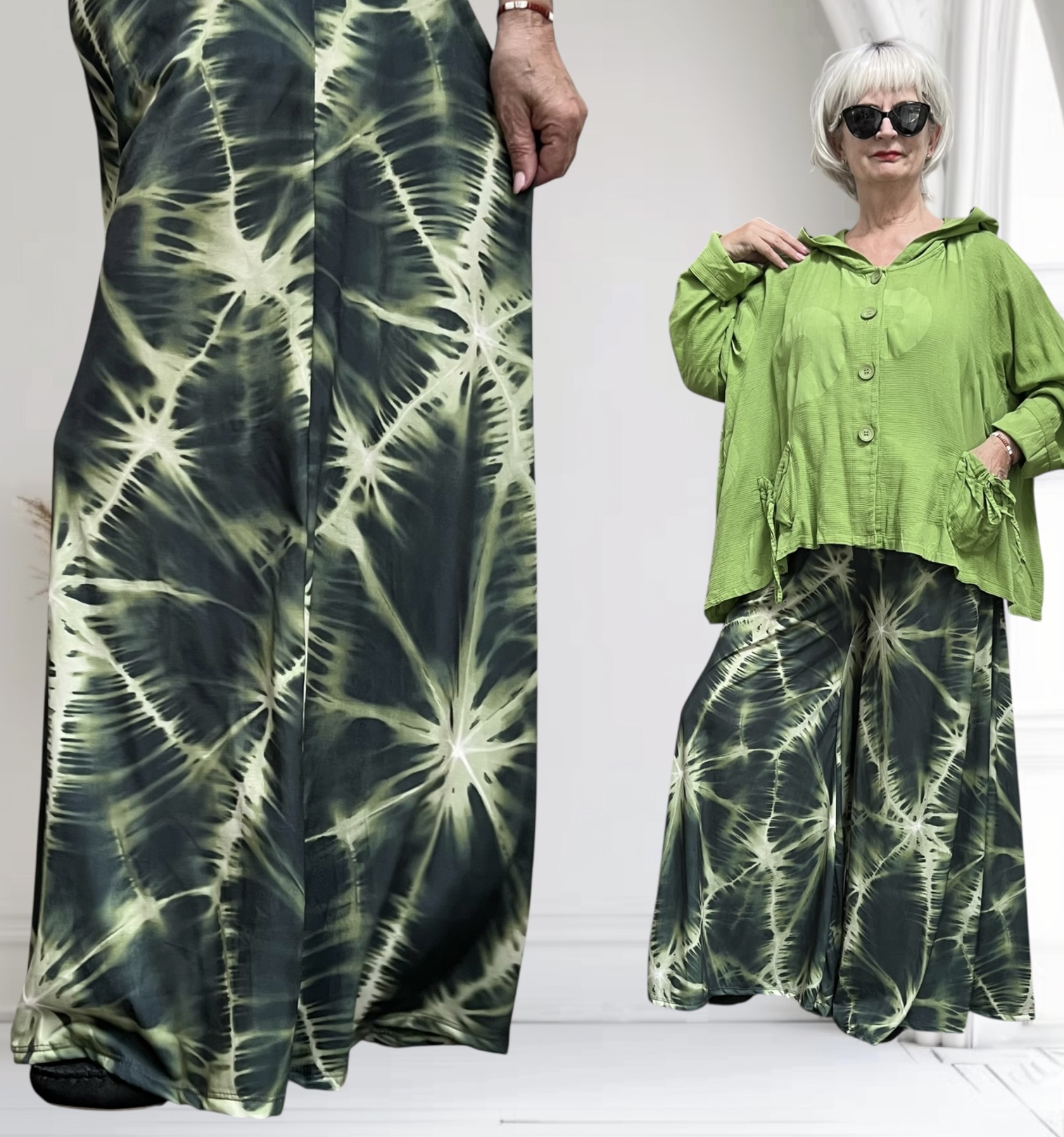 ITALY Mode jersey viscose  wijde broek apart /zeer rekbaar