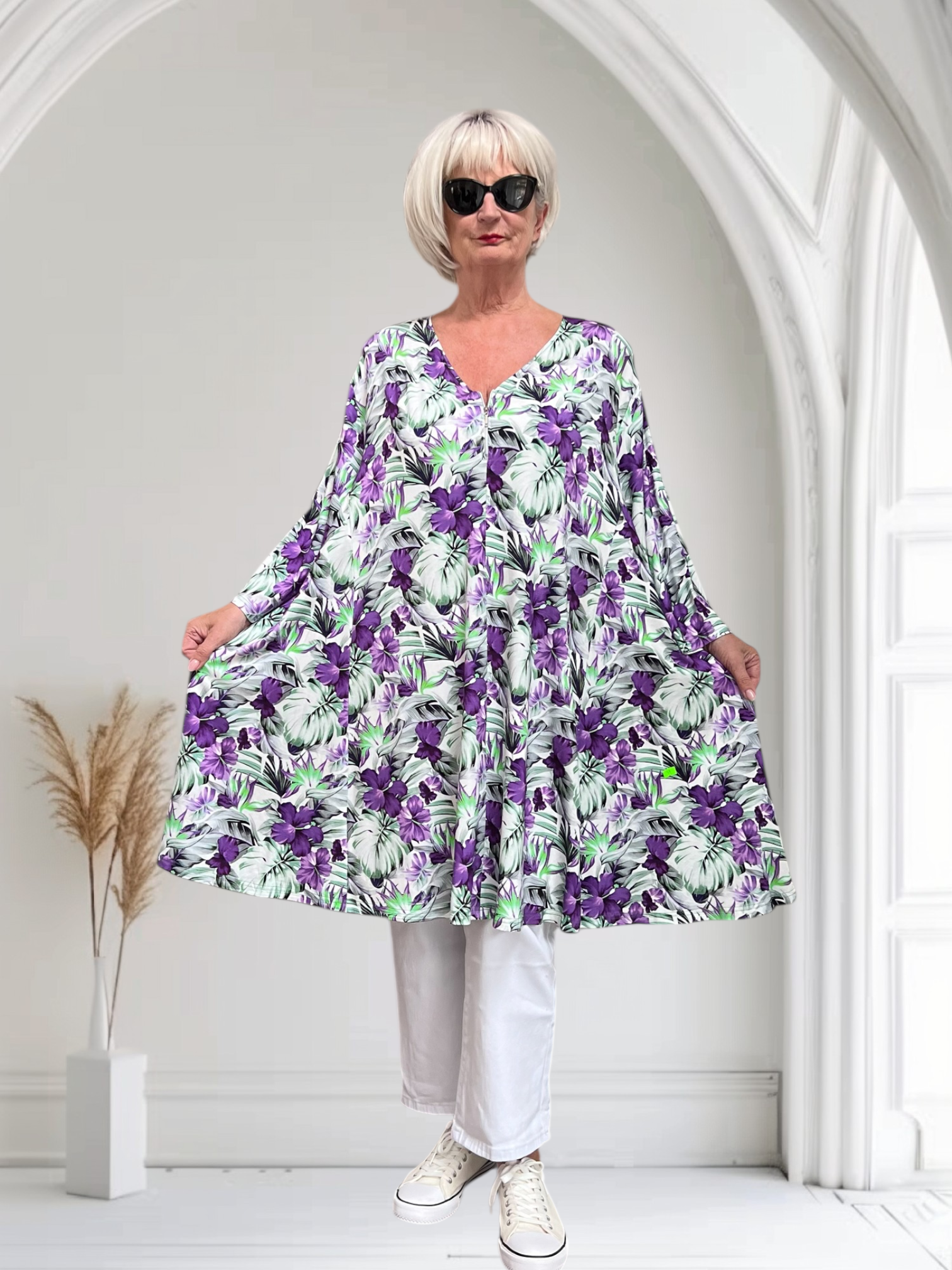 New Jersey oversized viscose A-lijn jurk/tuniek met korte rits /extra wijd/ stretch