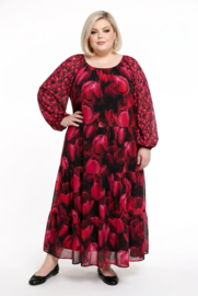 SASHA VIVIEN  chiffon met een vleugje zijde jurk gevoerd