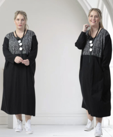AKH oversized viscose jurk met zakken apart stretch zwart /grijs