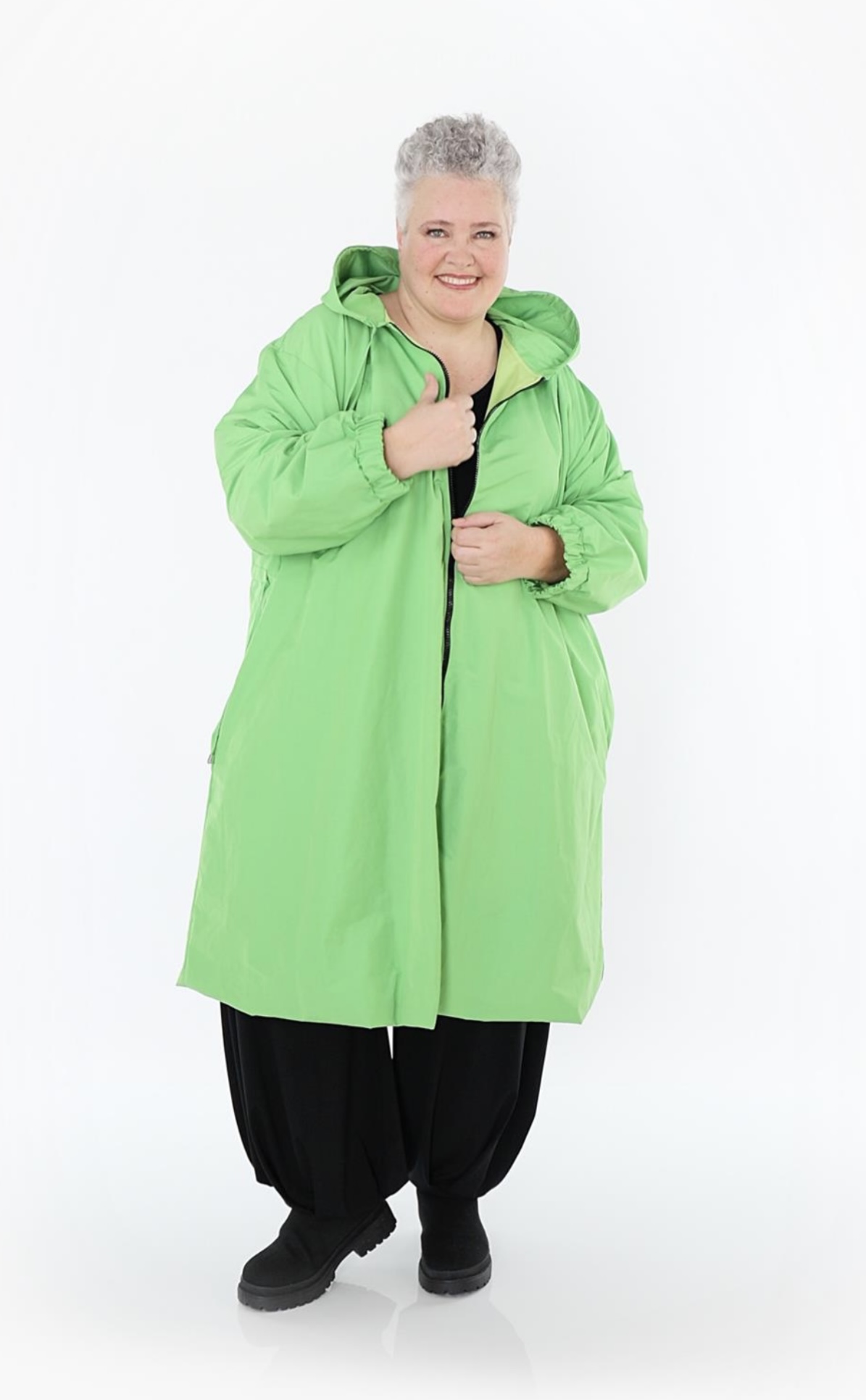 AKH oversized tafta memory/katoen mix tussenjas met capuchon / gevoerd