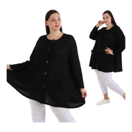 AKH gebreide oversized bouclé  A-lijn katoen vest/blazer apart stretch