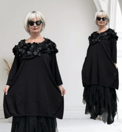 Vincenzo Allocca oversized katoen A-lijn tuniek met tule bloemenkraag apart zwart