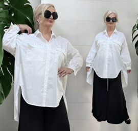 ITALIA oversized katoen A-lijn blouse/hemd met steentjes