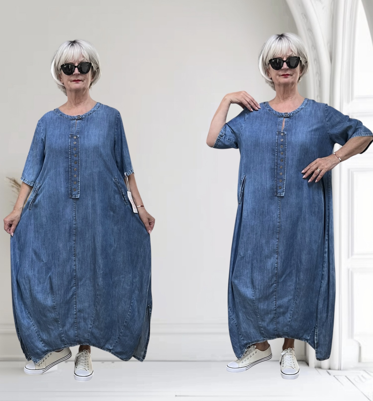 ALYANS tencel jeans A-lijn jurk