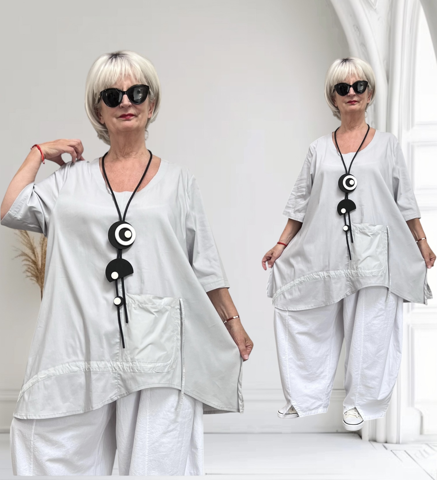 SINNE design.. A- lijn viscose tuniek met taft /stretch