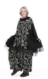 AKH oversized viscose A-lijn tuniek  apart zwart/grijs stretch