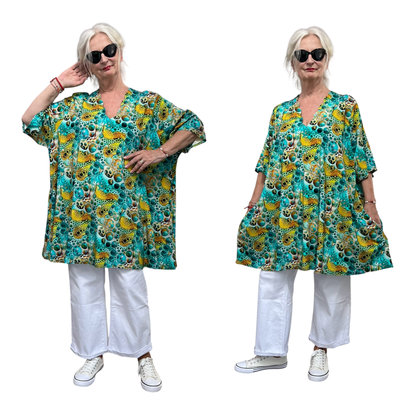 Naveed oversized viscose A-lijn tuniek met aparte decolleté/ stretch