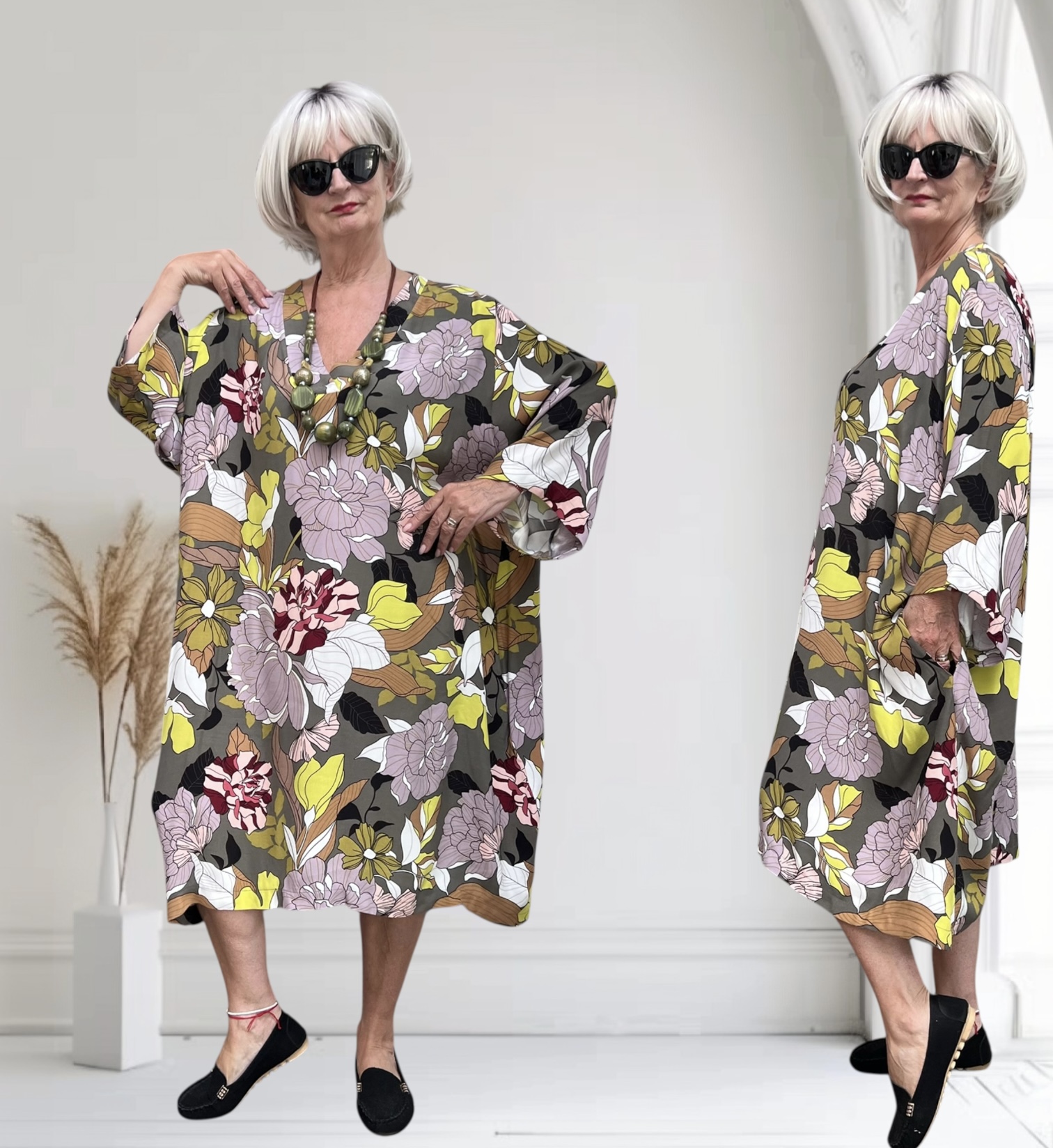Ophilia oversized viscose jurk met zakken