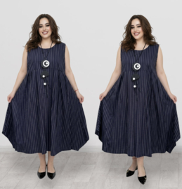 AKH oversized linnen mix A-lijn jurk apart donkerblauw