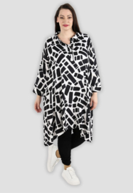 AKH oversized viscose A-lijn blouse/tuniek zwart/wit  apart