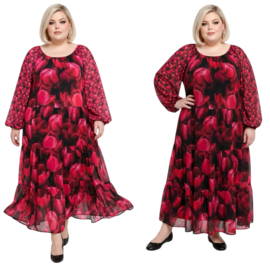SASHA VIVIEN  chiffon met een vleugje zijde jurk gevoerd