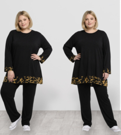 AKH oversized tricot viscose mix A-lijn tuniek apart stretch zwart/geel