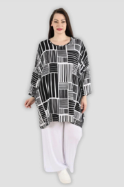 AKH oversized viscose tuniek/top zwart/wit  apart