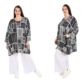 AKH oversized viscose tuniek/top zwart/wit  apart