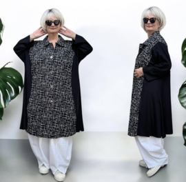 AKH oversized viscose A-lijn blazer/vest/jas apart  zwart/wit/stretch