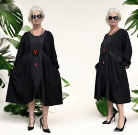 SINNE design.. A- lijn katoen jurk stretch/zwart
