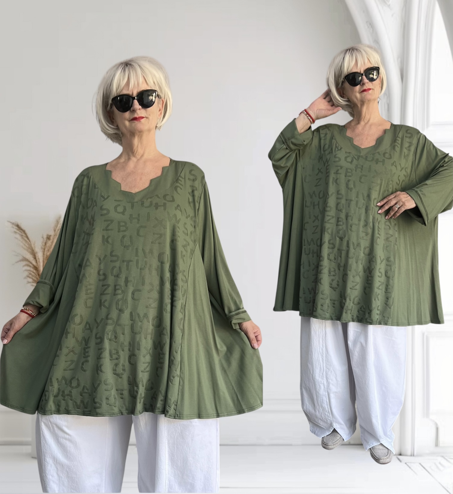 New Jersey oversized viscose A-lijn tuniek met aparte decolleté / stretch