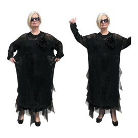 italia  oversized acryl gebreide tuniek/overjurk met broche strtech zwart