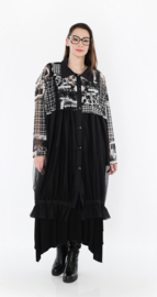 AKH oversized viscose/katoen blouse met inzet van tule apart stretch /zwart/wit