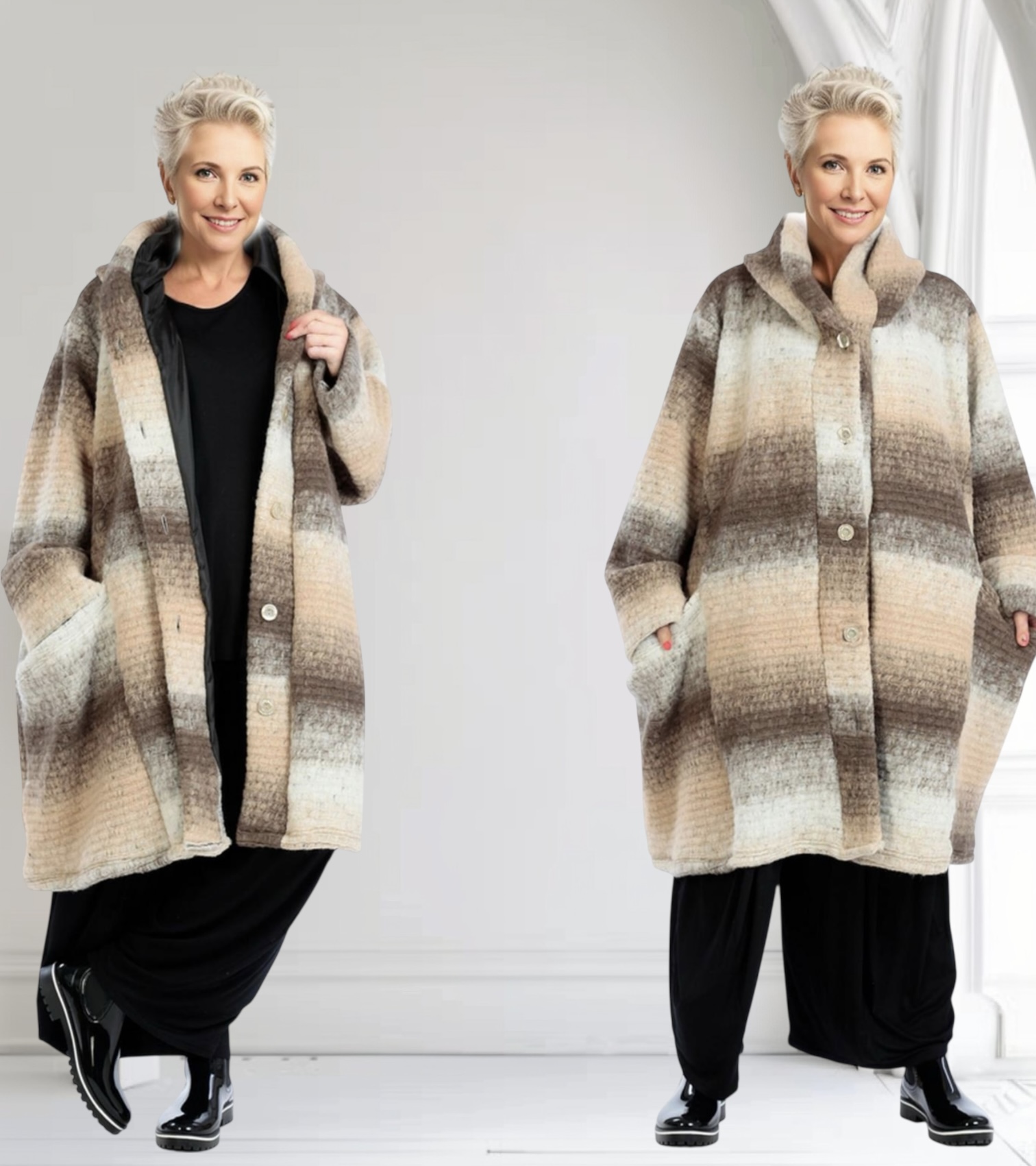 AKH oversized wollen winterjas/mantel  gevoerd