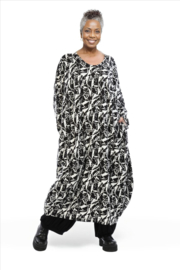AKH oversized viscose mix ballon jurk apart stretch zwart /wit