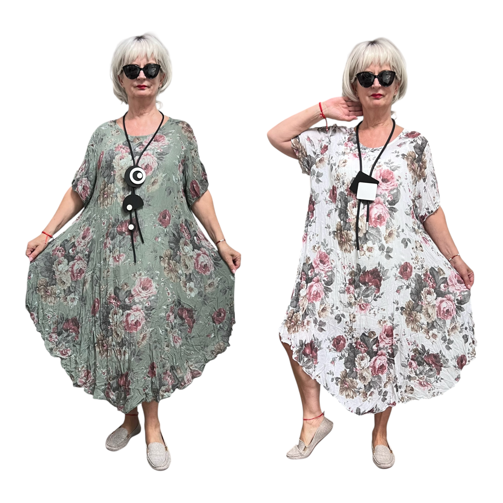 ITALIA oversized viscose A-lijn zomer jurk + onderjurk/in meerdere kleuren