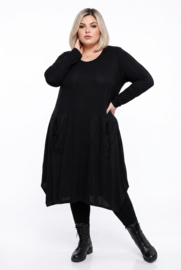 AKH oversized viscose soepele slinky-kwaliteit A-lijn jurk apart/ zwart