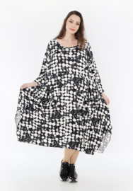 AKH oversized viscose A-lijn jurk / apart /stretch /zwart/wit