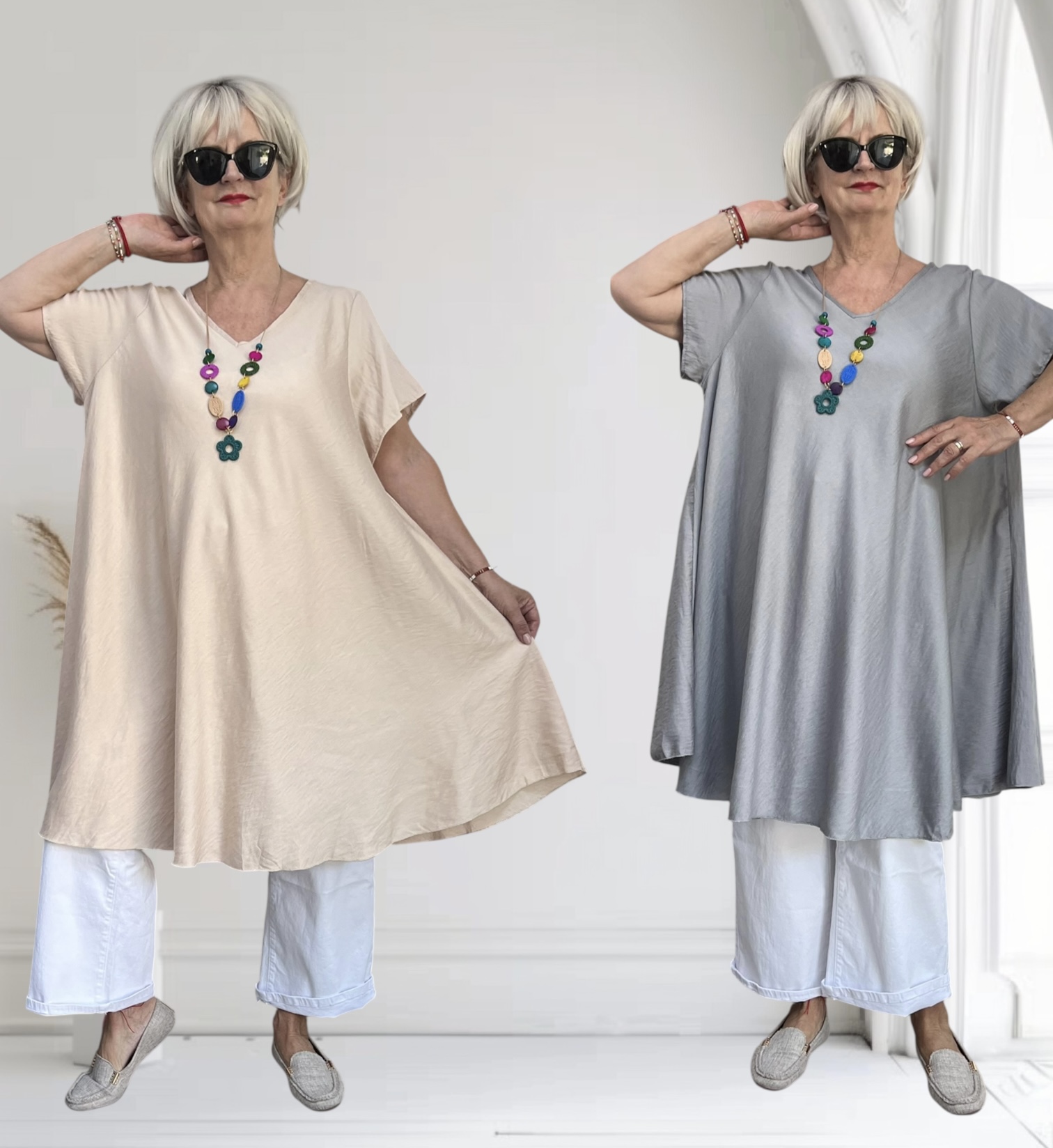 ITALIA MODA viscose  A-lijn jurk met ketting /in meerdere kleuren
