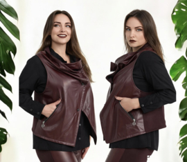 KEKOO design viscose korte mouwloze blazer met inzet van eco leder stretch