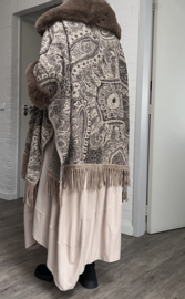 ITALIA viscose gebreid boho poncho met bont/in meerdere kleuren