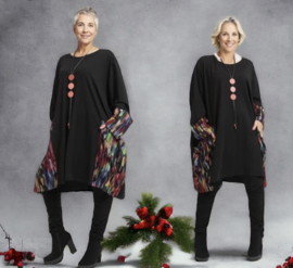 AKH oversized viscose A-lijn jurk/tuniek met zakken apart stretch zwart