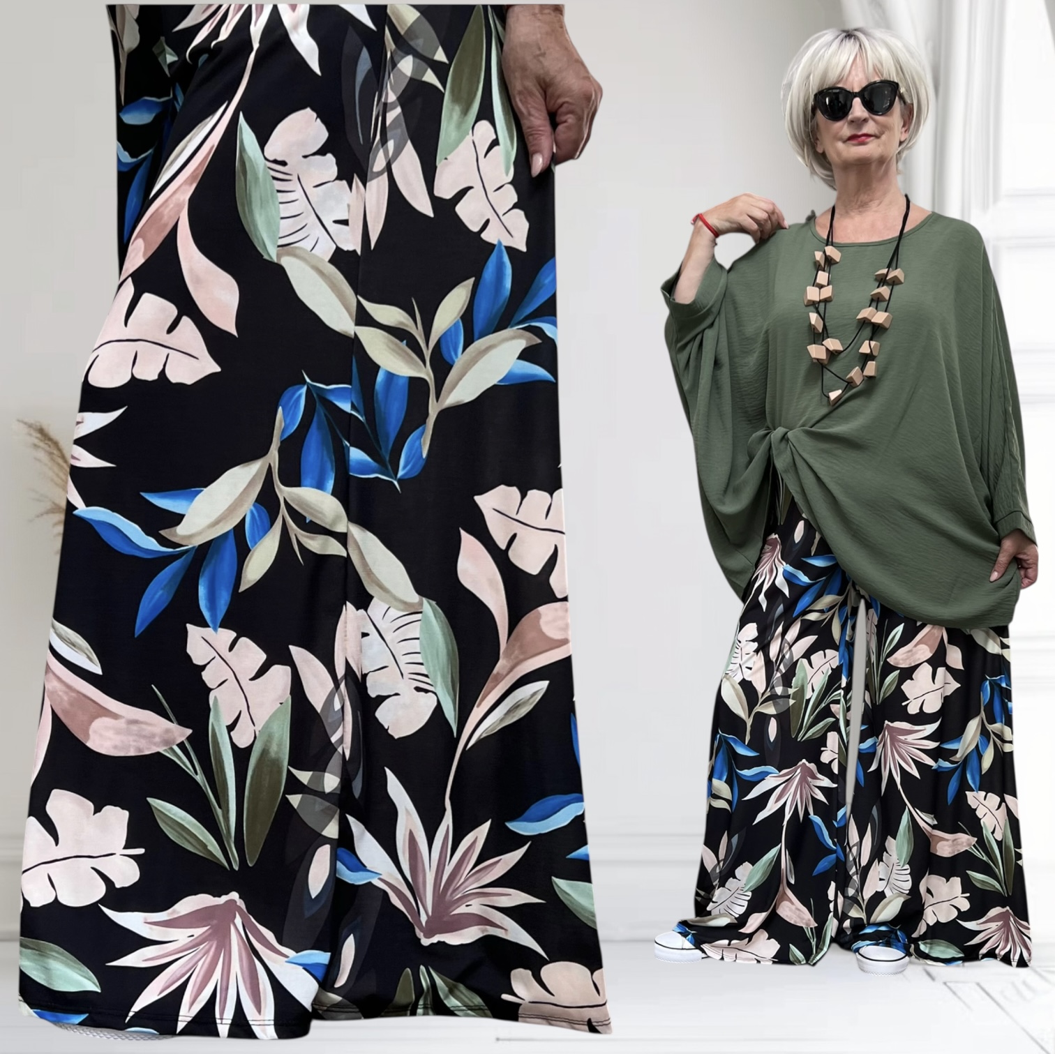 ITALY Mode jersey viscose  wijde broek apart /zeer rekbaar/zwart