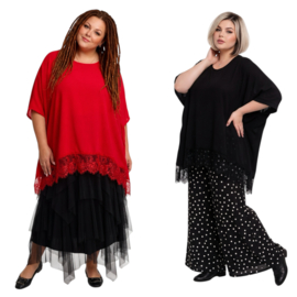 ITALIA MODA  viscose tuniek/poncho met kant en ketting /stretch/meerdere kleuren