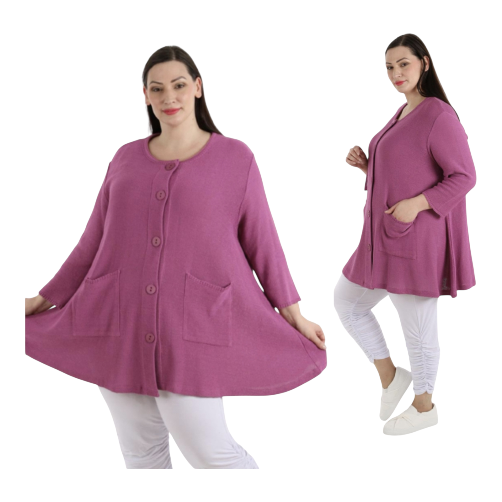 AKH gebreide oversized A-lijn katoen vest/blazer apart stretch