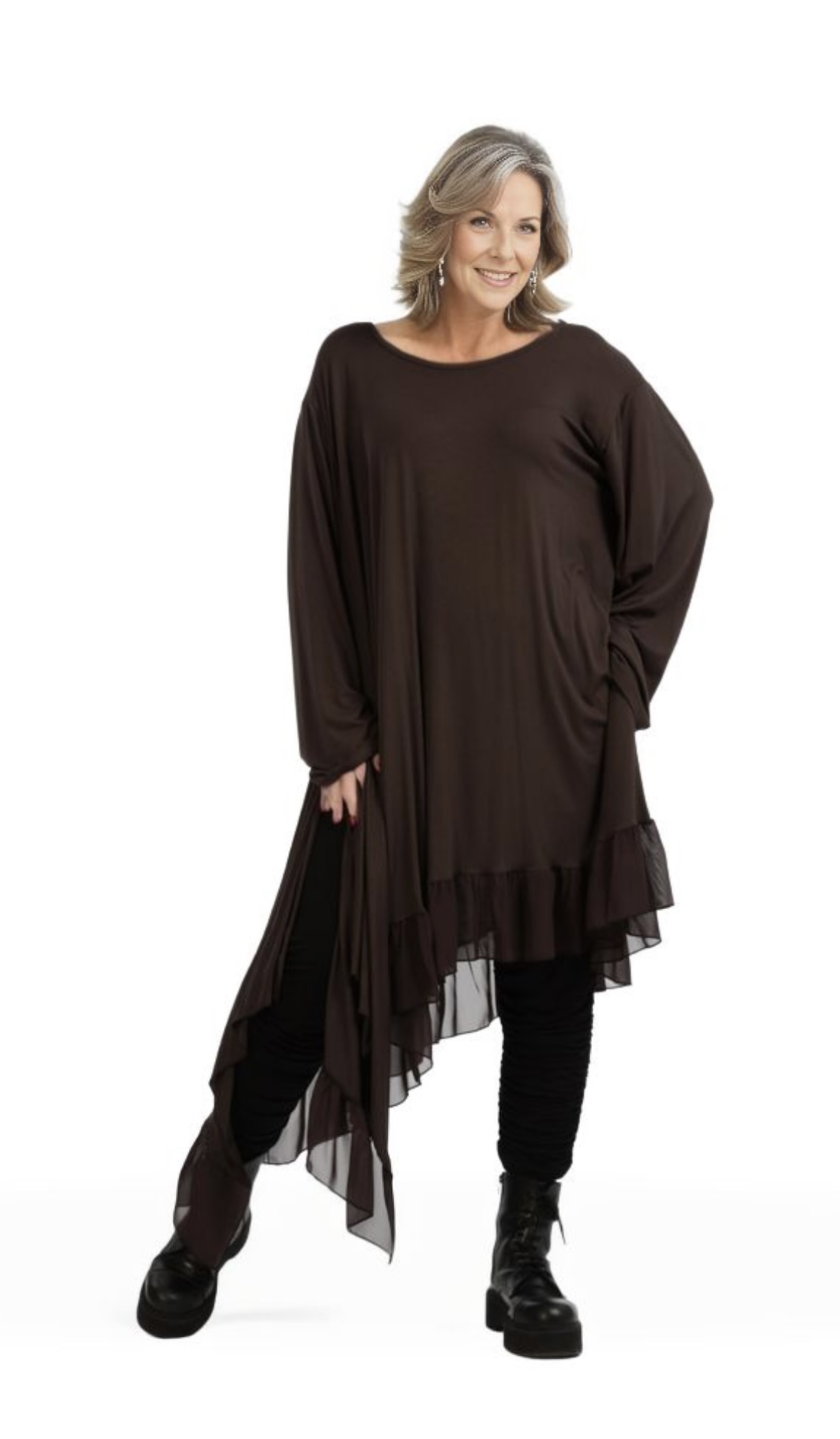 AKH viscose A-lijn tuniek met chiffon stof apart stretch