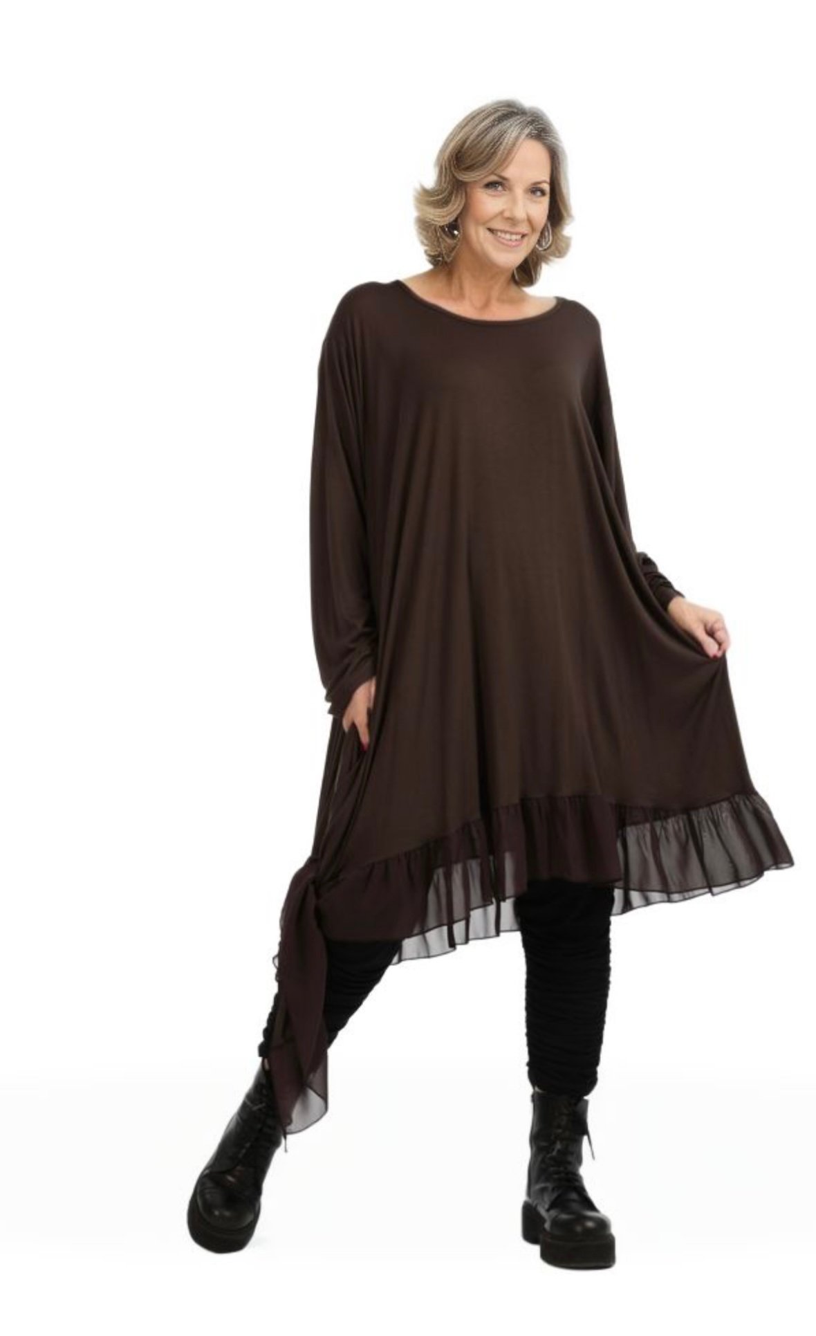 AKH viscose A-lijn tuniek met chiffon stof apart stretch