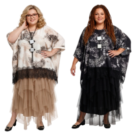 ITALIA MODA viscose tuniek/poncho met kant en ketting /stretch/meerdere kleuren