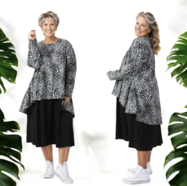 AKH oversized  viscose  A-lijn jurk/top  apart stretch zwart/grijs