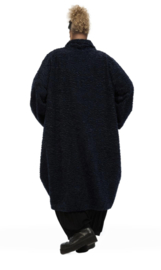 AKH oversized lange ballonvorm glanzendet gekrulde bont winterjas donkerblauw 