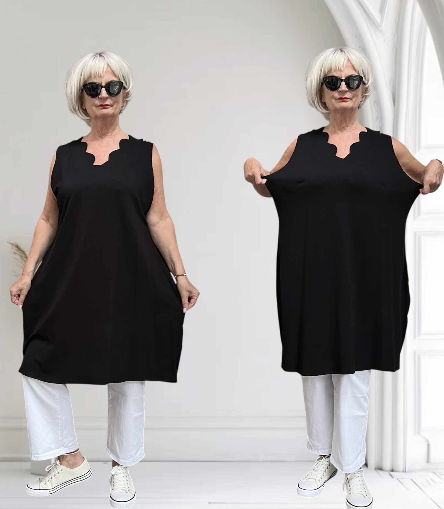 New Jersey viscose A-lijn tuniek met aparte decolleté/ stretch/zwart